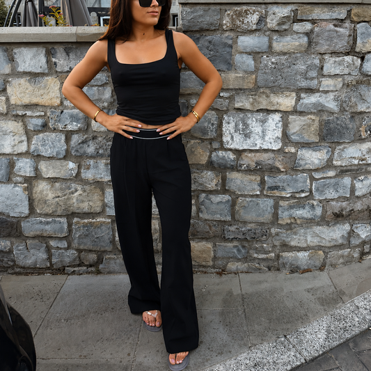 Banded Waist Wide Leg Trousers