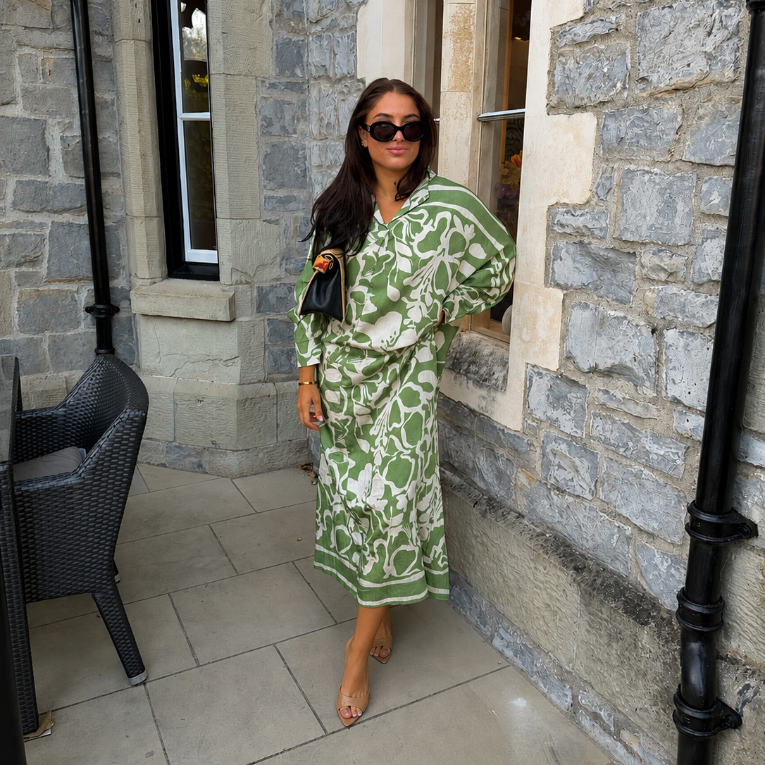 Abstract Floral Collared Maxi Dress