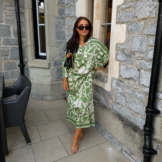 Abstract Floral Collared Maxi Dress