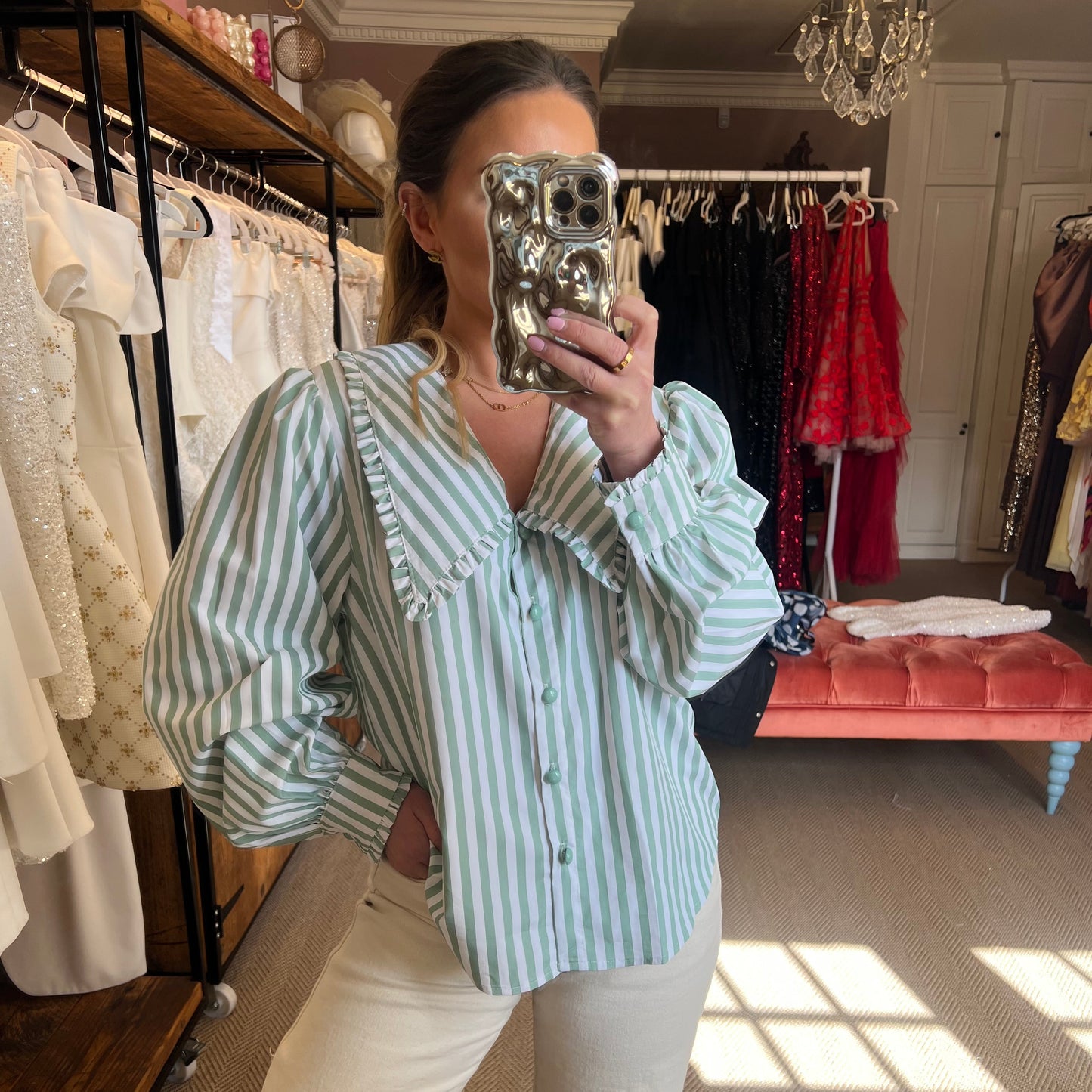 Arla Striped Pointed Collar Blouse