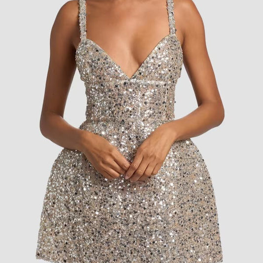 RENT | BUY Bronx & Banco Tessa Silver Mini Dress