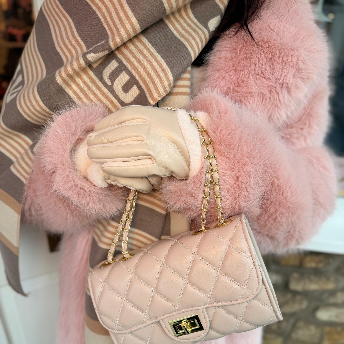 Faux Fur Leather Look Gloves