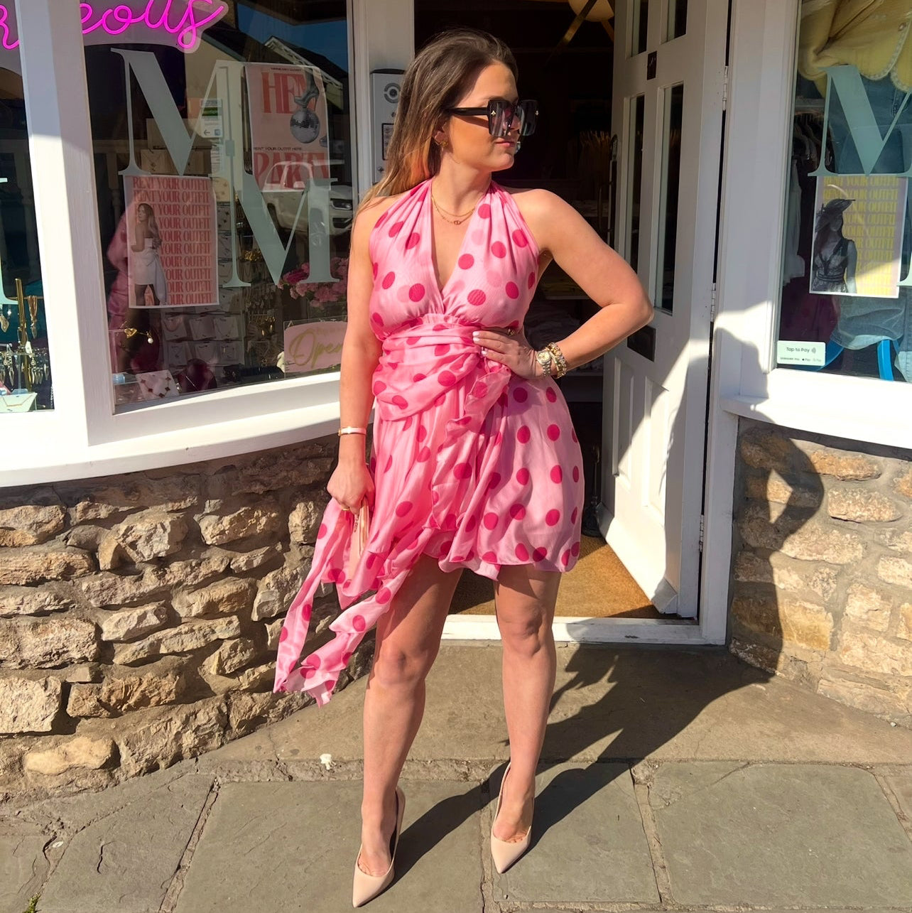 Nancy Polka Dot Halter Mini Dress