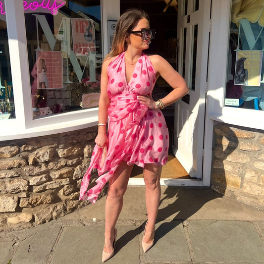 Nancy Polka Dot Halter Mini Dress
