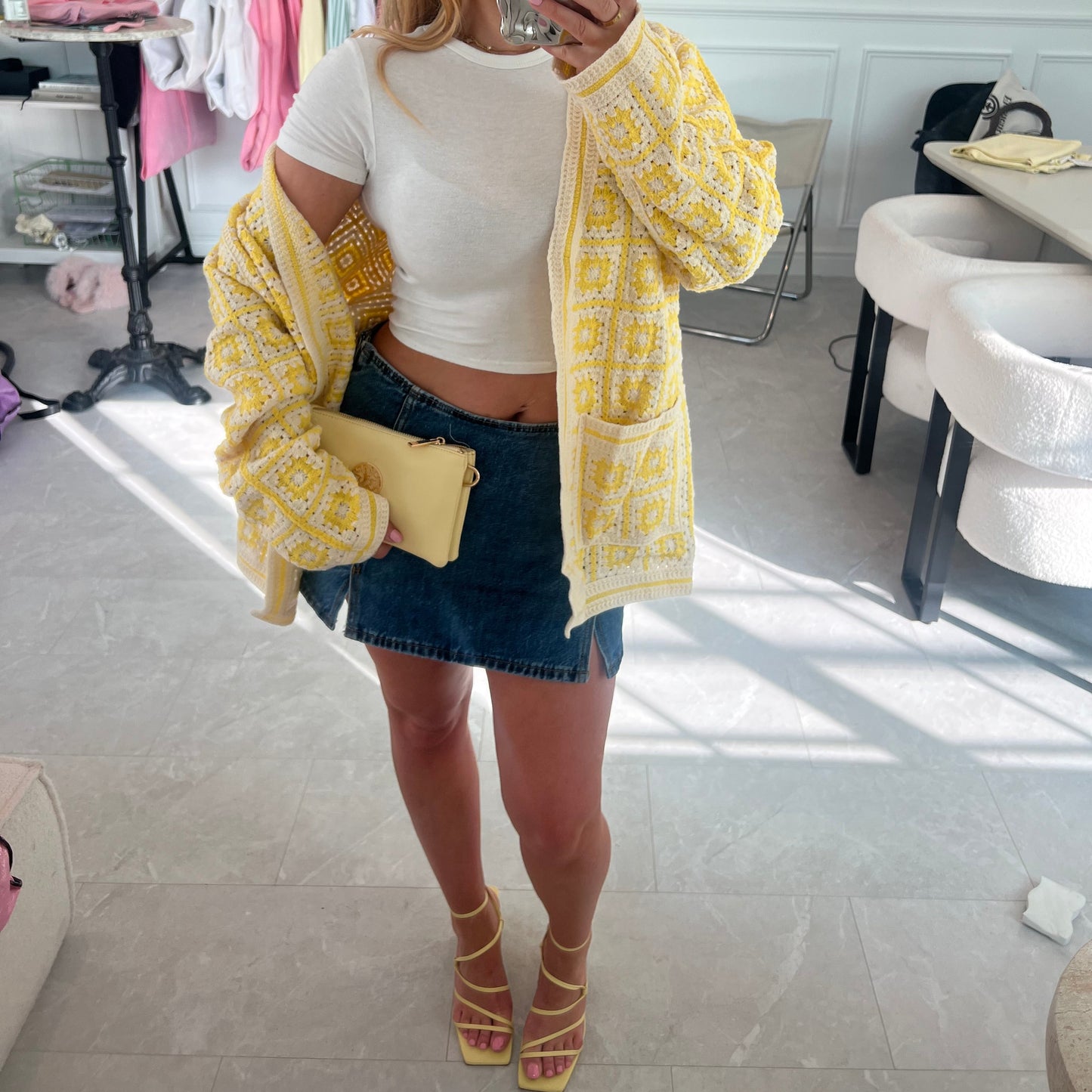 Sara Squares & Floral Crochet Cardigan
