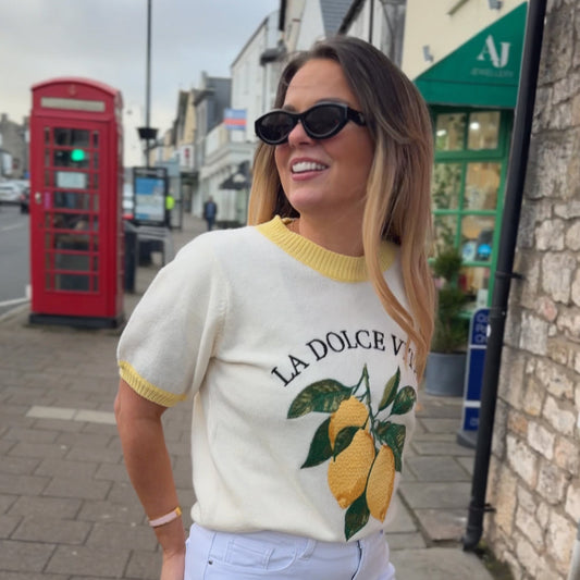 Lemon Motif Short Sleeve Jumper