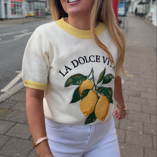 Lemon Motif Short Sleeve Jumper