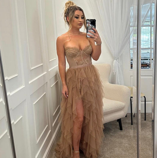 SAMPLE SALE For Love & Lemons Bustier Gown in Warm Taupe - Size S