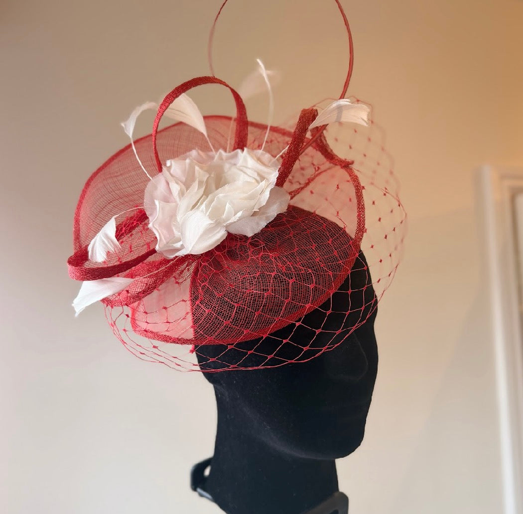RENT  | Red & Cream Valentina Fascinator