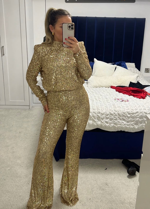 RENT £80 | BUY £260 Nadine Merabi Heidi Gold Jumpsuit - RRP £325