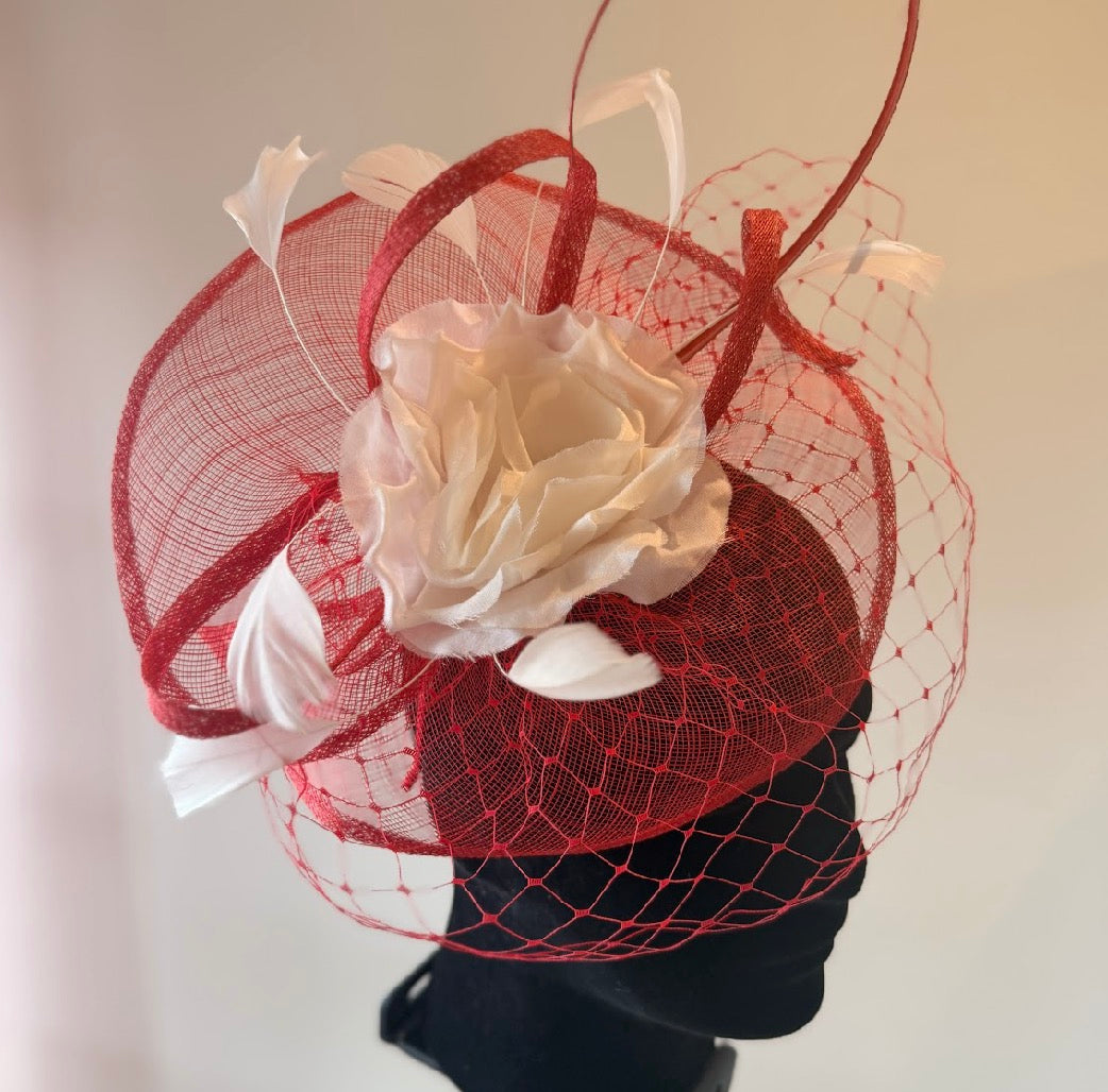 RENT  | Red & Cream Valentina Fascinator