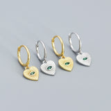 Evil Eye Emerald Heart Huggie Earrings
