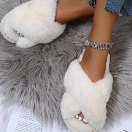Crossover Snug Faux Fur Slippers