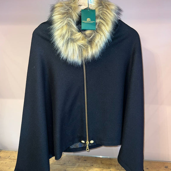 PRE LOVED Holland Cooper Black Cape with Faux Fur Collar- RRP £579