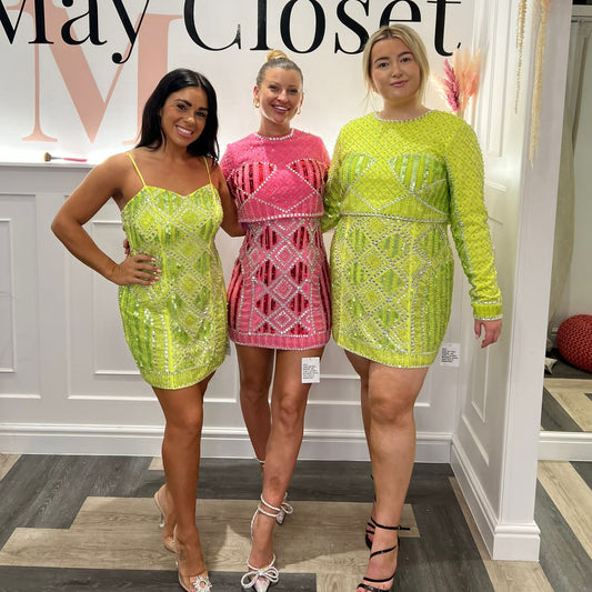 SAMPLE SALE ASOS Design 2 in 1 Embellished Sequin Mini Dress Lime - Size 16