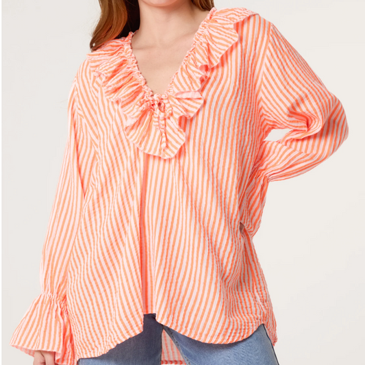 Layla Cheesecloth Striped Ruffle Blouse