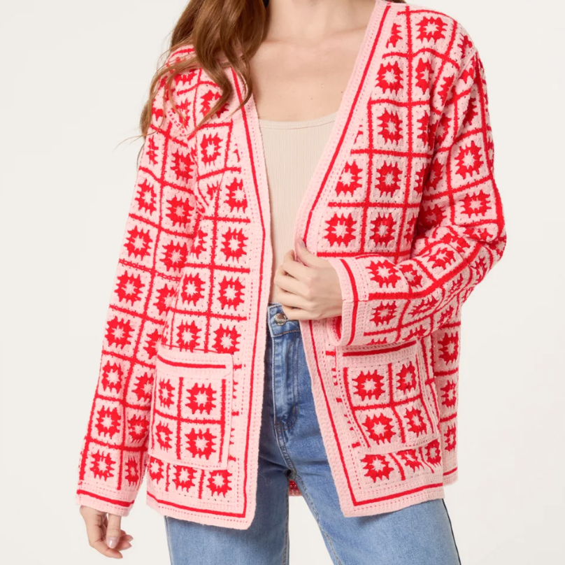 Sara Squares & Floral Crochet Cardigan