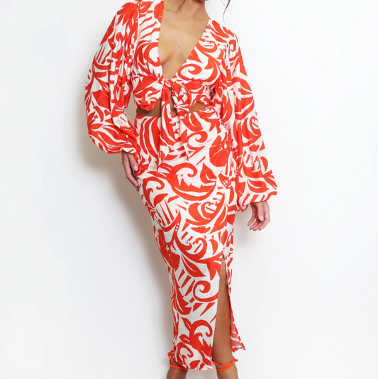 Lorna Leaf Print Top & Skirt Set