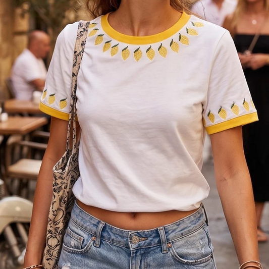 Lemon Embroidered Trim T-shirt