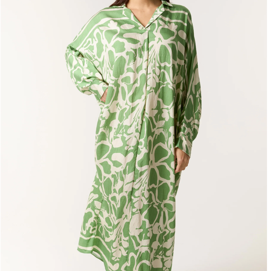 Abstract Floral Collared Maxi Dress