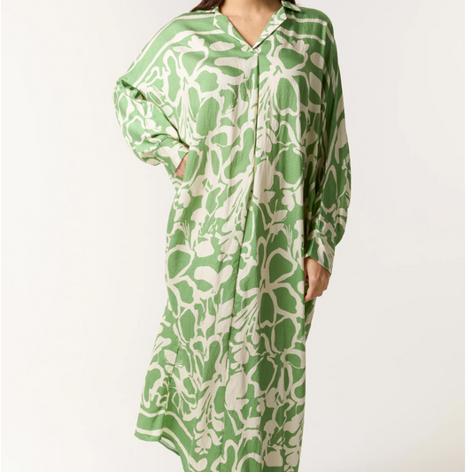 Abstract Floral Collared Maxi Dress
