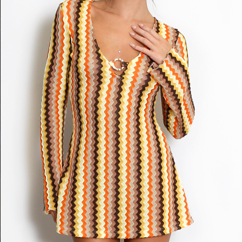 ‘Zig Zag’ Plunge Neck Mini Dress