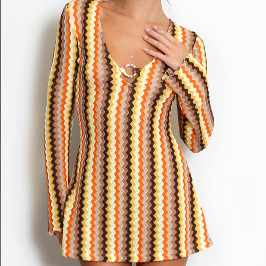 ‘Zig Zag’ Plunge Neck Mini Dress