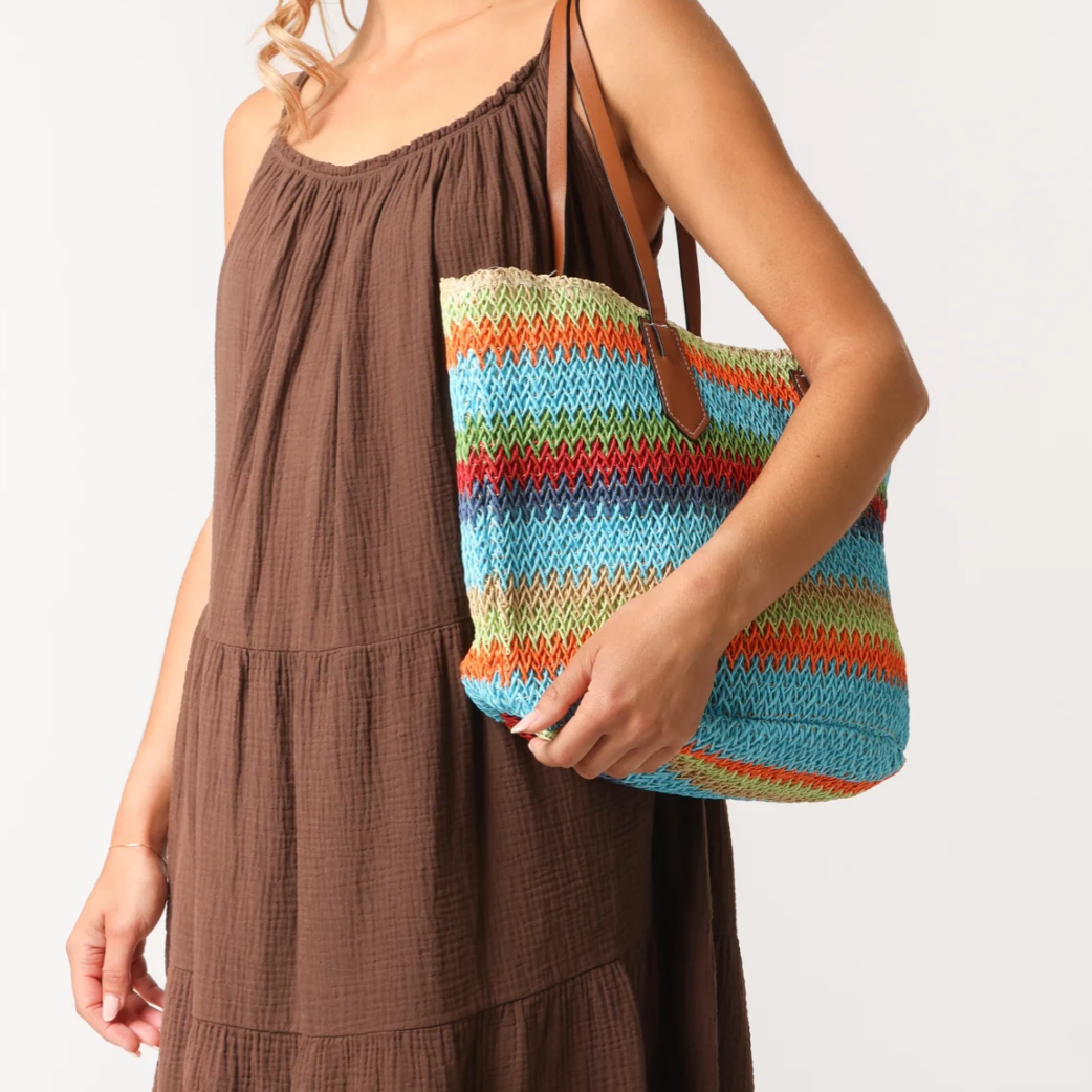 Multicolour Stripe Woven Tote Bag