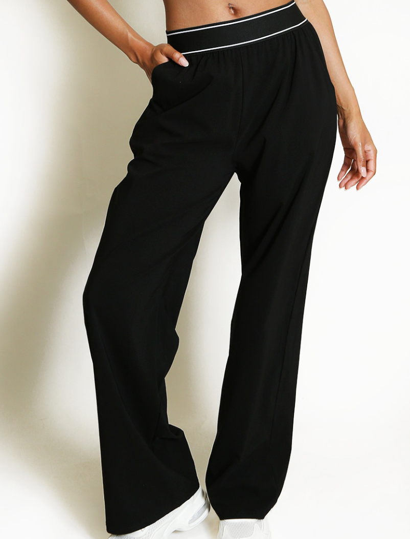 Banded Waist Wide Leg Trousers