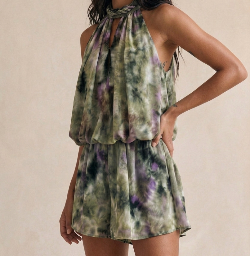 Tie Dye Chiffon Halterneck Playsuit