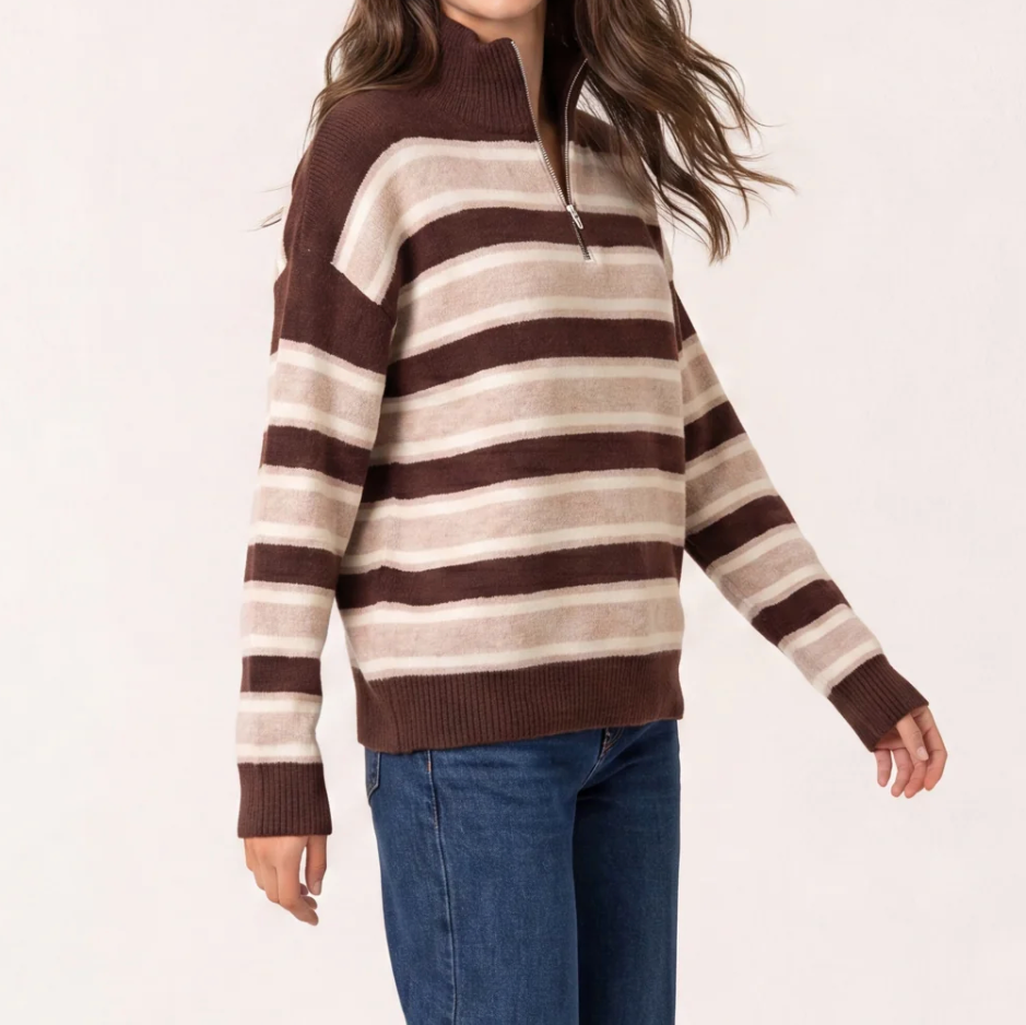Darcie Stripe Knit Zip Jumper