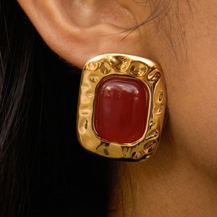 Ruby Rectangular Huggie Earrings