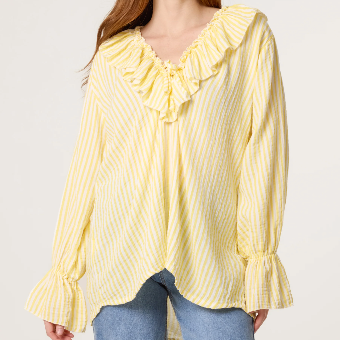 Layla Cheesecloth Striped Ruffle Blouse