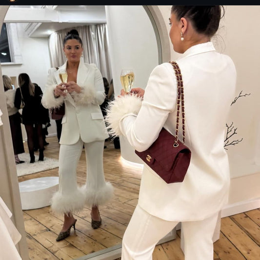 RENT | BUY Nadine Merabi Margot White Feather Suit Jacket